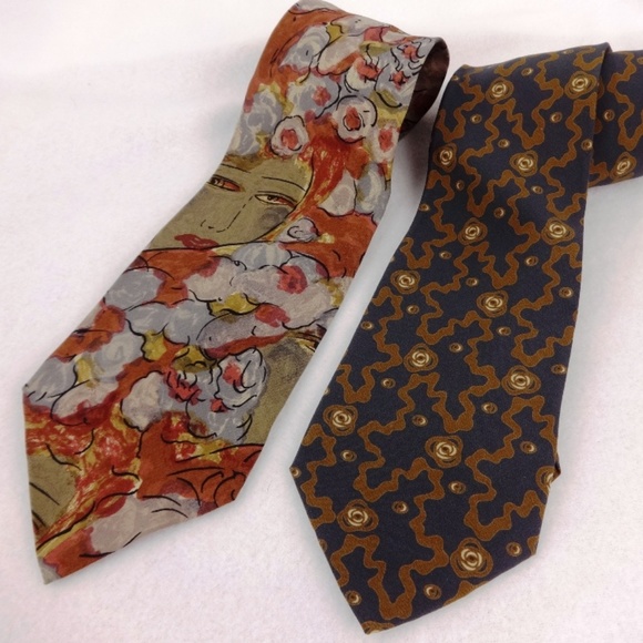 Giorgio Armani 2 Silk Ties Vintage Rust Brown face - Picture 4 of 8